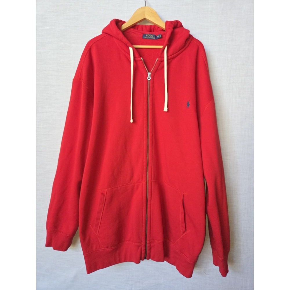 Polo Ralph Lauren Zip Up Hoodie Red Pony Logo Size 4XLT Mens Big & Tall